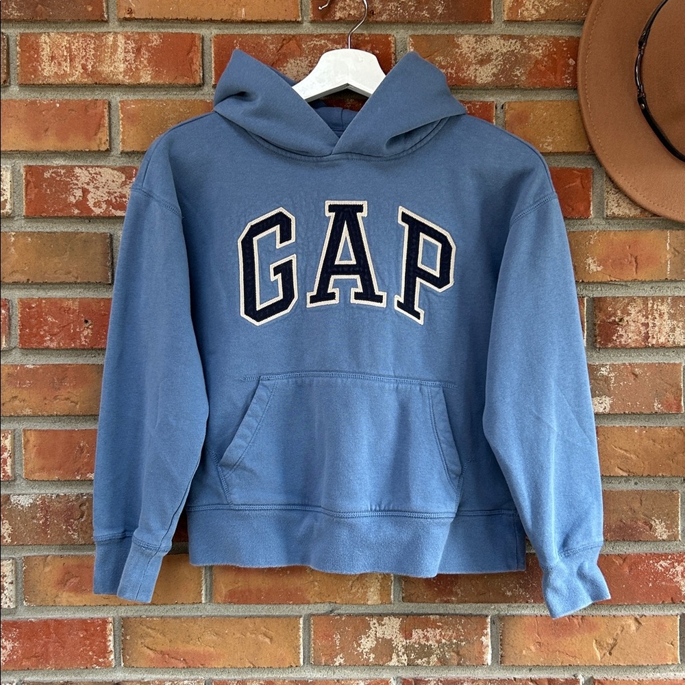 GAP Kids Denim Blue Hoodie with Navy Blue Logo (L/10)